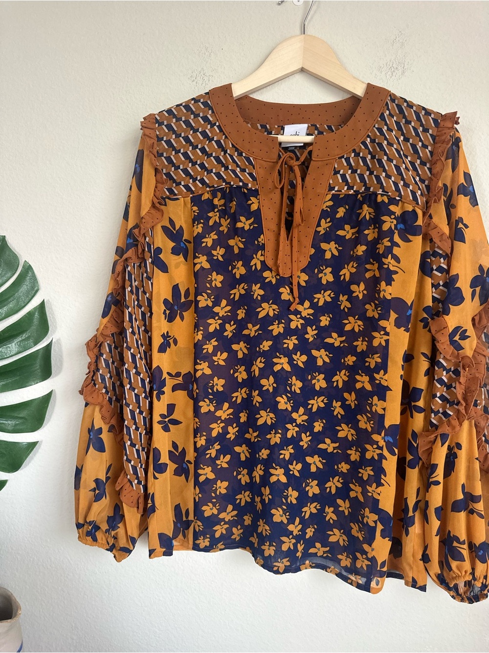 Cabi Fall Pattern Patchwork Ruffle Blouse - Picture 3 of 7